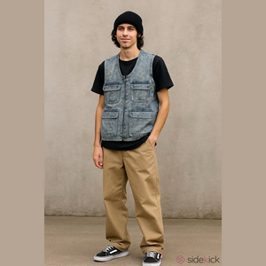 Valabasas Starlet Vest Denim Embroidered Zip Front Pockets Jean Streetwear M